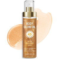 Body Glow Oil, Sunscreen Shimmer Oil, Spf 45 Broad Spectrum, Body Oil With With Coconut Oils, Moisturizing Glow For Face & Body, Liquid Illuminator Highlighter, Water Resistant, 3.72 Fl Oz (#3 Amber)