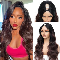 Nzinzi Ombre V Part Wig Human Hair Body Wave Brown Wig Upgrade U Part Human Hair Wig With Clips Glueless Wigs Human Hair Clip In Half Wigs No Leave Out Highlight Wig Human Hair 180% Density 28 Inch
