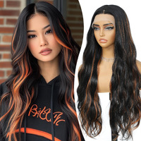 1B/30A Synthetic Lace Front Wig 28 Inch Long Wavy Natural Wave Wigs 13  4  1 Pre Plucked Glueless Wig Synthetic Hair For Women Loose Body Wave With Natural Hairline Heat Resistant Synthetic Wavy Wig
