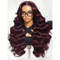 Beauty Forever Bye Bye Knots Black Cherry Loose Body Wave Glueless Wigs Human Hair Pre Plucked Pre Cut 7X5 Lace Front Drawstring Wig With Face Framing Layers Put On And Go Wig 180% Density 26Inch