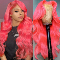 Cute Fairy 13X6 Hot Pink Lace Front Wigs Human Hair Wigs For Women 200% Density Hot Pink Lace Frontal Wig Body Wave With Natural Hairline Colored Pre Plucked Glueless 20 Inch