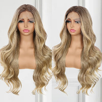 Babehers Blonde Lace Front Wig For Women 13X4 Body Wave Synthetic Wigs Omber Highlight Pre-Plucked Long Wavy 150% Density Natural Heat Resistant Hair Daily Party Use 26 Inch