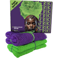 Afriki African Net Sponge, African Exfoliating Sponge, Black Owned, Exfoliating Washcloth, Body Exfoliator For Bath And Shower, Back Scrubber, Dead Skin Remover (Green, Purple, 1 Count (Pack Of 2))