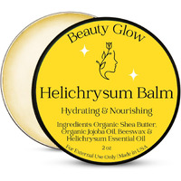 Beauty Glow Organic Helichrysum Balm - 2 Oz Helichrysum Gymnocephalium, Shea Butter, Beeswax, Jojoba Oil Ultra-Moisturizing, Skin Healing, Full Body Hydration