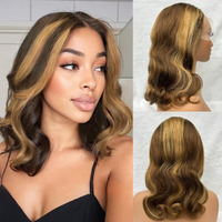 Honey Blonde Bob Wig Human Hair 14 Inch 13X4 Body Wave 4/27 Highlight Ombre Hd Lace Front Wigs Human Hair Pre Plucked Glueless Lace Frontal Bob Wigs For Women