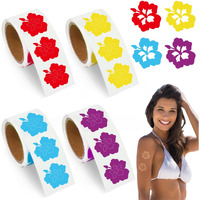 Whaline 400Pcs Hibiscus Flower Tanning Sunbathing Stickers Red Yellow Blue Purple Floral Self Adhesive Body Decals For Summer Beach Hawaiian Tropical Luau Salon Party Supplies