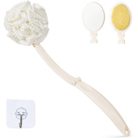 Topfinder Loofah Sponge With Handle,Back Scrubber Brush For Shower, Lotion Applicator For Back,3 In 1 Shower Kit (White Loofah)