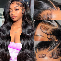 Wolfay 22 Inch 13X6 Hd Lace Front Wigs Human Hair Body Wave 13X6 Transparent Frontal Wigs Human Hair Pre Plucked Natural Hairline 180% Density Glueless Wig For Women Daily Party Natural Black