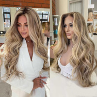 220% Density Balayage Highlight Wig Ash Blonde Lace Front Wigs Human Hair Body Wave Ombre Human Hair 13X4 Skinliked Uhd Transparent Lace Wigs Handmade 613 Colored With Baby Hair For Women 24Inch