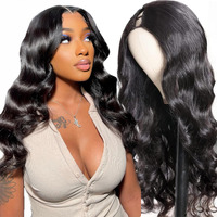 Glowig U Part Human Hair Wig Body Wave For Women Brazilian Remy Upart Human Hair Wig Beginner Friendly No Sew In No Glue 180% Density Natural Color 16Inch