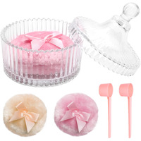 5Pcs Body Powder Puff And Container, Coolrunner Crystal Clear Powder Container With Powder Spoon, Dusting Powder With Puff For Women, Washable Reusable
