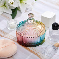 Tioncy 3 Pcs Extra Large Body Powder Puff And Container 5.43'' Glass Body Container With 5.12'' Powder Puff Glass Jar For Women's Talcum(Coloured Glaze)