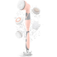 Brookstone Multi Face And Body Cleansing Brush Set | 4 Interchangeable Brush Heads | Rotating Technology For Deep Cleansing | Waterproof Design | Pink/Gray