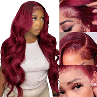 Burgundy Body Wave 13X4 Lace Front Wigs Human Hair 200% Density 32 Inch 99J Body Wave Frontal Wig Hd Transparent Pre Plucked Glueless Wigs With Baby Hair Wine Red Wigs For Women Brazilian Virgin Hair