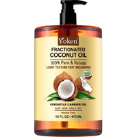 Yoken Fractionated Coconut Oil For Skin 16 Oz, 100% Pure & Natural Liquid Coconut Oil, Moisturizer For Hair, Face, Body, Carrier Oil For Essential Oils Mixing, Massage, Hexane Free, Unscented