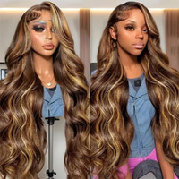 Honey Blonde Ombre Lace Front Wig Human Hair Hd Body Wave Lace Front Wigs Human Hair 180 Density Pre Plucked With Baby Hair Glueless 4/27 Colored Highlight Frontal Wigs Human Hair For Women 32 Inch