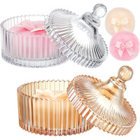 Tioncy 4 Pcs Large Body Powder Puff And Container Extra Large Body Powder Puff Dish Soft Washable Reusable Fluffy Makeup Sponge Wet Dry(Simple,Clear And Amber)