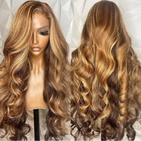 250% Density Highlight Ombre Lace Frontal Wig 13X6 Human Hair Honey Blonde Hd Lace Front Wig Pre Plucked With Baby Hair Brown 4/27 Colored Body Lace Front Wig Glueless For Women Natural Hairline