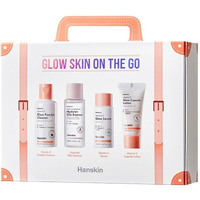 Hanskin Glow Skin On The Go Kit- Brightening & Hydrating Travel Kit With Cleanser, Essence, Serum & Lotion - Korean Skincare For Glowing, Radiant Skin - Moisturizing Face Care Vitamin C Gift Set