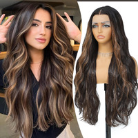 Skunk Synthetic Lace Front Wig 28 Inch Long Wavy Natural Wave Wigs 13  4  1 Pre Plucked Glueless Wig Synthetic Hair For Women Loose Body Wave With Natural Hairline Heat Resistant Synthetic Wavy Wig