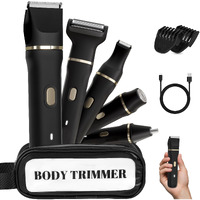 Bikini Trimmer For Women, 5-In-1 Waterproof Electric Razors For Women, Painless Pubic Hair Trimmer, Rechargeable Electric Shaver, Bikini Razor With Travel Case, Body Shaver & Face Nose Trimmer, Black