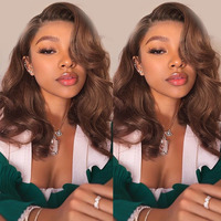 Chocolate Brown Bob Wig Human Hair Glueless Wigs Human Hair Pre Plucked Pre Cut Body Wave 5X5 Hd Transparent Closure Wigs 180% Density 100% Brazilian Virgin Hair Brown Wig For Black Women (12 Inch)