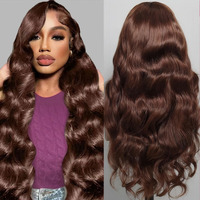 Migura 28 Inch Chocolate Brown Lace Front Wig 200 Density Body Wave Lace Front Wigs Human Hair Pre Plucked Chocolate Brown Human Hair Wig Colored 13X4 Hd Frontal Wigs For Women