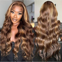 Goldfinch Highlight Ombre Lace Front Wigs Body Wave Human Hair 4/27 Balayage Honey Blonde 13X4 Hd Lace Front Wigs Pre Plucked With Baby Hair 180% Density Glueless Wigs For Women 20 Inch