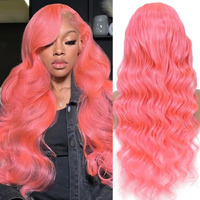 Qgvqgv 26 Inch Pink Lace Front Wig Human Hair 13X6 Hd Lace Pink Body Wave Wig Human Hair Pre Plucked Colored For Women 200% Density Strawberry Body Wave Lace Front