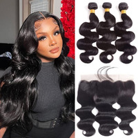 Brazilian Hair Body Wave 3 Bundles With Frontal (26 28 30+22) Brazilian Human Hair Body Wave With Free Part Frontal 150% Density Brazilian Virgin Hair Frontal Human Hair Weave Bundles Natural Color