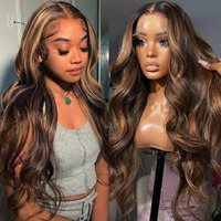Lemoda Outlet Deal 12A 26Inch Highlight Body Wave Human Hair Lace Front Wigs 13X4 Ombre 4/27 Lace Frontal Wig 180 Density Virgin Human Hair Wigs Natural Hairline