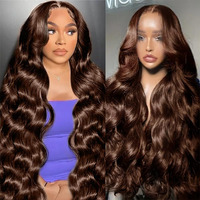 Kaithlypo Chocolate Brown Human Hair Wig Pre Plucked 34 Inch 13X6 Hd Colored Frontal Wigs 200 Density Brown Glueless Wig Body Wave Human Hair Wigs For Women
