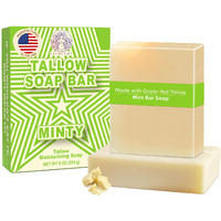 Beef Tallow Soap Bar Grass Fed - Organic Body Soaps, Face Tallow Soap Bar For Women - All Natural Soaps For Sensitive Skin, Moisturizing & Nourishing Cleanser For All Skin Types, In Minty Scent