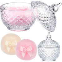Tioncy 3 Pcs Large Body Powder Puff And Container Valentine's Day Gift Powder Container With Puff Crystal Case Soft Washable Reusable Velour Face Body Glitter Wet Dry Makeup(Elegant,Clear)