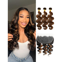 Anmetan 1B/30 Highlight Bundles With Frontal Human Hair 13X6 Body Wave 20 22 24+20 In, 12A Honey Blonde Ombre Bundles And 13X6 Lace Frontal Closure Hd Transparent Lace Ear To Ear Soft Remy Hair Sew In