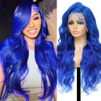 Shciyair Blue Human Hair Wig 30 Inch 13X4 Hd Body Wave Lace Front Wigs Human Hair Pre Plucked 200 Density Blue Colored Human Hair Wigs For Women