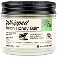 Beef Tallow Honey Balm For Skin: 100% Grass Fed Whipped Organic Moisturizer With Organic Raw Honey, Jojoba Oil, Vitamin E - Natural Face And Body Care For Mature, Dry Or Sensitive Skin, 2Oz