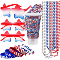 Mysense 4Th Of July Outfits For Women,4Th Of July Accessories Set With Red White And Blue Body Glitter,3 Usa Flag Sunglasses,9 Beaded Necklaces,6 Bracelets,Fourth Of July Outfit Women Kids