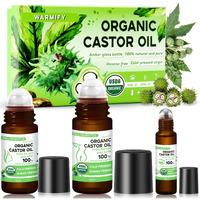 Warmify 3-In-1 Castor Oil Roll On For Eye,Face,Body Skin,Certified Organic Cold Pressed Castor Oil Roller Ball Unrefined Glass Bottle - Total 3.04 Fl.Oz