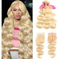 Yisea 613 Blonde Bundles With Closure Brazilian Body Wave 3 Bundles With Closure Blonde Human Hair Bundles With Closure Remy Hair (12 14 16+10, 613#)