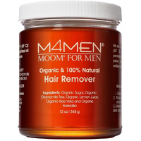 Moom Organic Hair Removal Sugar Wax For Men With Aloe Vera & Chamomile - Soft Wax For Sensitive Skin & Men Hair - Perfect For Back, Chest, Eyebrow & Body - 12 Oz Jar (Strips & Sticks Not Included)