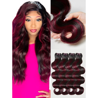 Human Hair Bundles 14 16 18 20 Inch 4 Bundles Hair Extensions Body Wave Balck Dark Burgundy Highlight Bundles Human Hair Brazilian Virgin Unprocessed Wine Red Hair P1B/99J