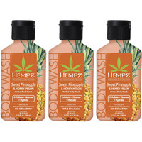 Hempz Mini Body Wash, 3-Pack, Sweet Pineapple & Honey Melon, Travel Essentials, Small Body Wash, 2.25 Oz