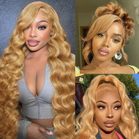 Qgvqgv Honey Blonde Wig Human Hair 27# Colored 26 Inch Honey Blonde 13X6 Hd Lace Front Wigs Human Hair 200 Density Honey Blonde Body Wave Wigs Pre Plucked Glueless Wigs