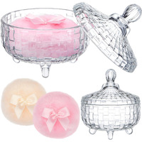 Tioncy 3 Pcs Large Body Powder Puff And Container Valentine's Day Gift Powder Container With Puff Crystal Case Soft Washable Reusable Velour Face Body Glitter Wet Dry Makeup Triangle Style (Clear)