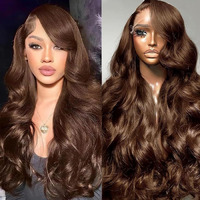 Zgbzgb Chocolate Brown Lace Front Wig 13X6 Hd Body Wave Lace Front Wigs Human Hair Pre Plucked Colored Frontal Glueless Brown Human Hair Wig For Women With Baby Hair 180% Density 24 Inch