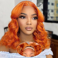 Omswet Ginger Orange Body Wave Bob Wig Human Hair 5X5 Hd Lace Closure Glueless Preplucked,Pre Bleached Glueless Ready To Wear Wigs For Black Women Human Hair Wig 200 Density 18 Inch Ginger Wavy Wig