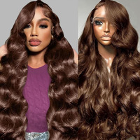 Zgbzgb Chocolate Brown Lace Front Wig 13X6 Hd Body Wave Lace Front Wigs Human Hair Pre Plucked Colored Frontal Glueless Brown Human Hair Wig For Women With Baby Hair 180% Density 32 Inch