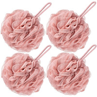 Vanzavanzu Bath Loofah Large 80G Shower Sponge Body Scrubber Mesh Pouf For Men And Women, Set Of 4 (Pink)