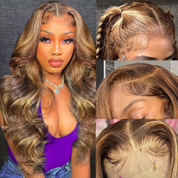 Sweetgirl Highlight Ombre 13X6 Lace Front Wig Human Hair Body Wave Lace Front Wigs Human Hair Pre Plucked Honey Blonde P4/27 Ombre Colored Lace Frontal Wigs For Women 180 Density 22 Inches